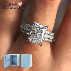 4CTTW Bridal Ring Sets For Women D Color VVS1 Squre Cut Engagement Wedding Promise Anniversary Ring