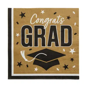 6 1/2" Bulk 50 Ct. Gold Congrats Grad Paper Luncheon Napkins