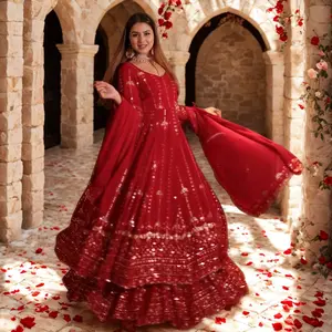 ❤️ PRESENTING: New Designer Embroidered Anarkali Gown Set! ❤️ (RED / purple)