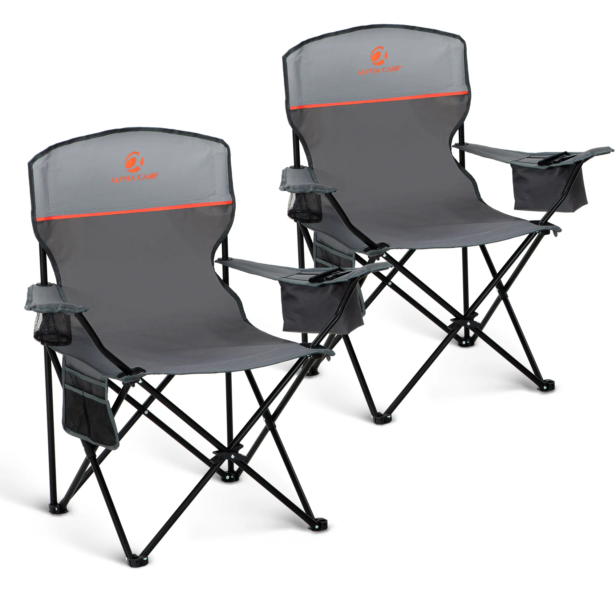 PHIVILLA 2 Pack Portable Camping Chair with 3-Can Cooler Folding Chair with Side Pocket and Cup Holder, Collapsible for Camping, Tailgates, Beach, Fishing and Sports,2PC