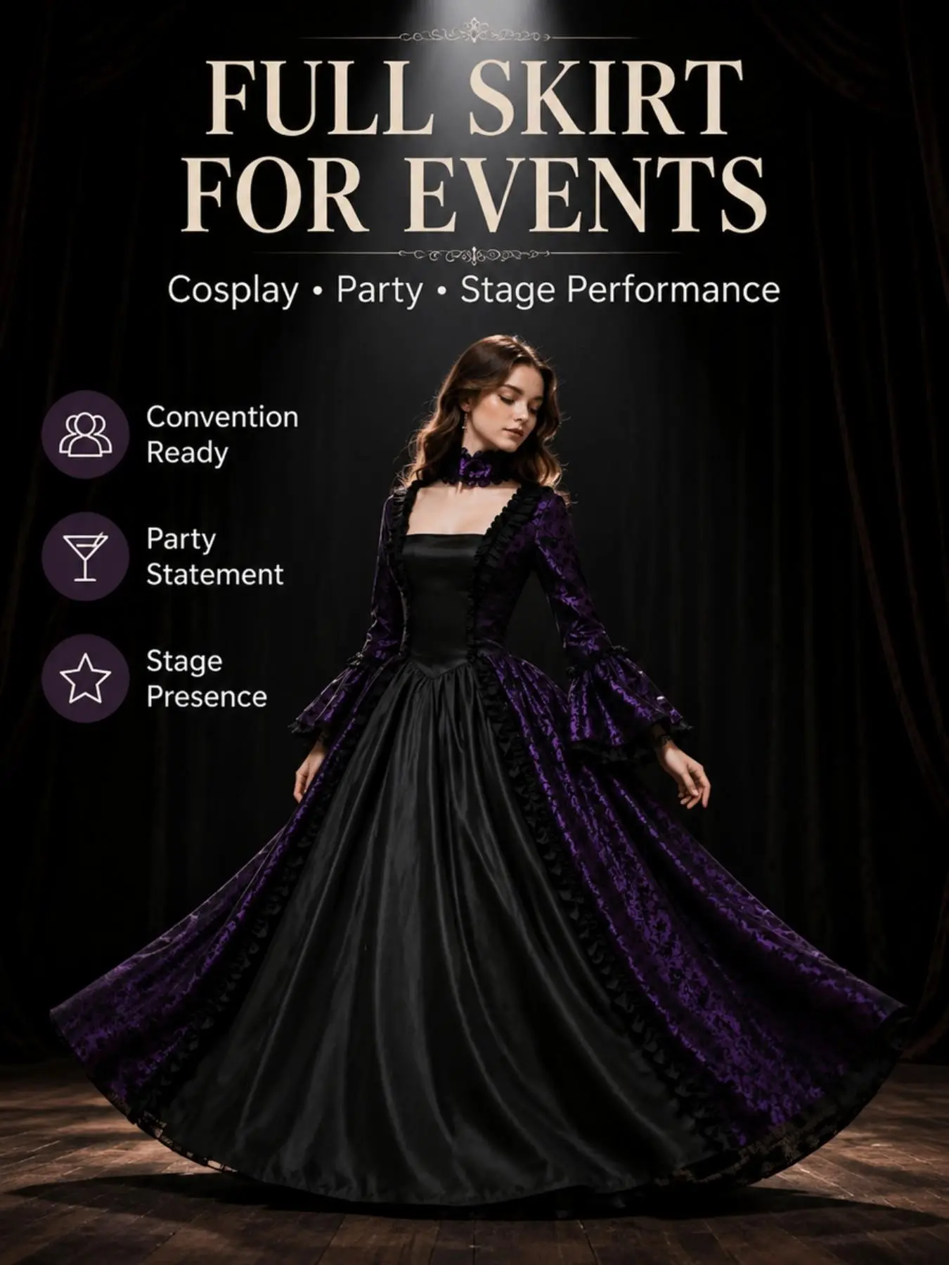 Women's New Medieval Court Vintage Dress Fabric Print Cosplay Costume, Victorian Court Gown for Cosplay Performances, Retro Fashion for Role-Playing Events, Clothes