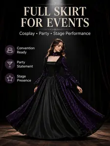 New Medieval Court Vintage Dress Print Cosplay Costume, Victorian Court Gown for Cosplay Performances, Retro Fashion for Role-Playing Events
