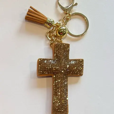 LGS Charms - Crosses/Angel Wings - Rhinestone Keychain Fashion Accessory with Tassel