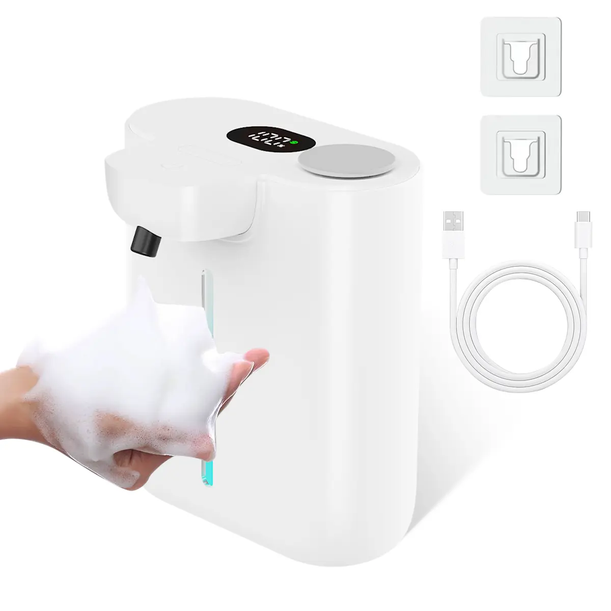Automatic Induction Foaming Soap Dispenser with LED Power Display, 500ml Large Capacity, 9 Adjustable Foam Settings, USB Rechargeable Touchless Wall Mounted Dispenser for Kitchen, Bathroom
