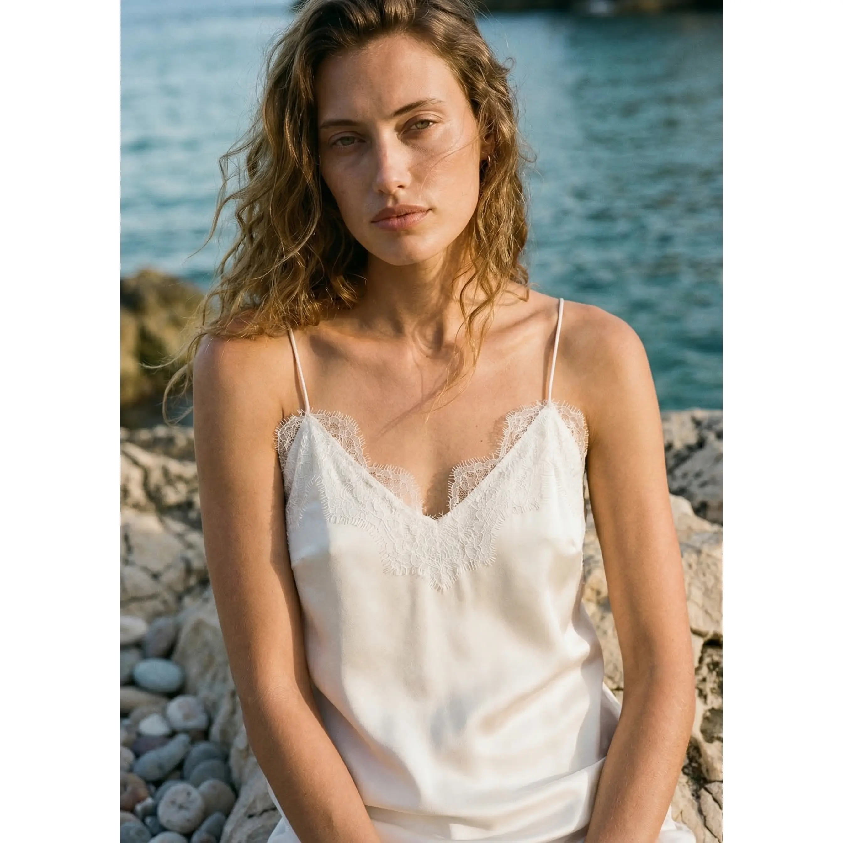 Racer Charmeuse Camisole White