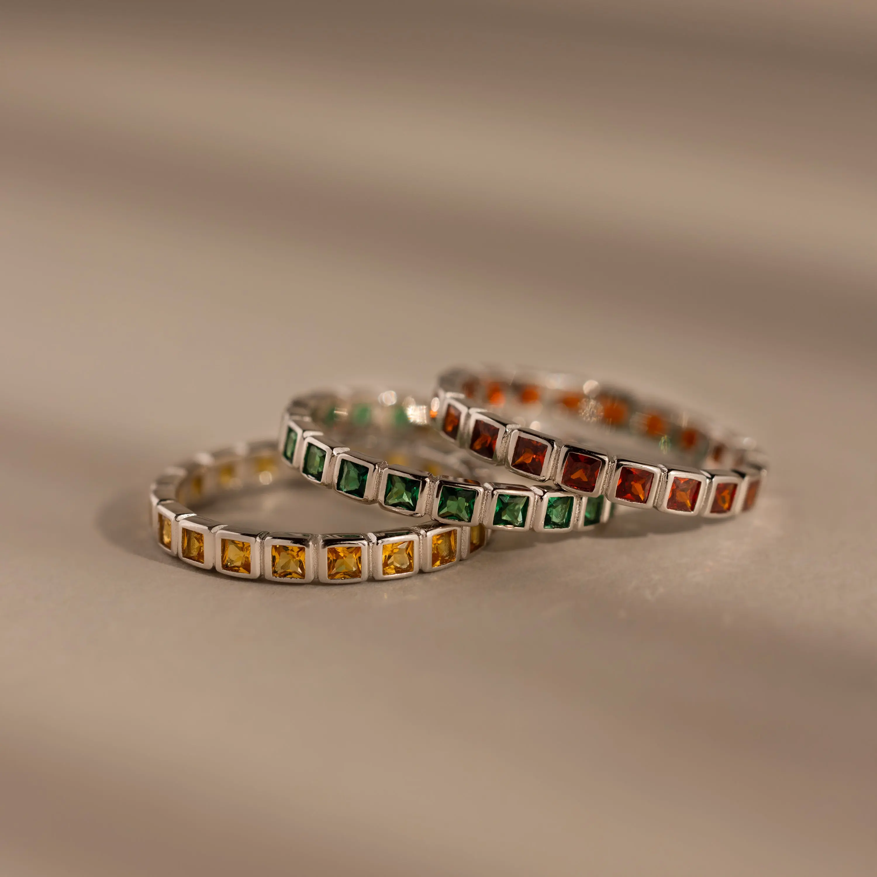 Eternity Bezel Birthstone Ring in Silver by Caitlyn Minimalist - Dainty Square Gemstone Stacking Ring - Silver Jewelry - Anniversary Gift for Her