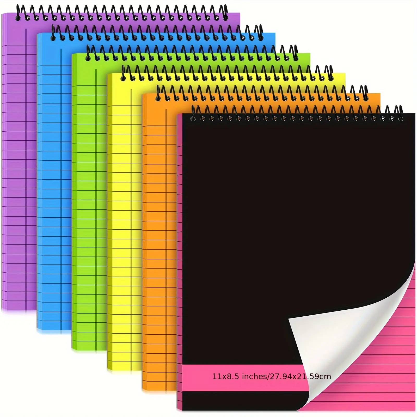 6pcs spiral-bound legal notebooks with a thickened hardcover cover, double-sided lined pages, 70 sheets per notebook, colorful waterproof covers that are wear-resistant, available in two sizes: 8.5 × 11 inches and 6 × 8.3 inches, suitable for everyday