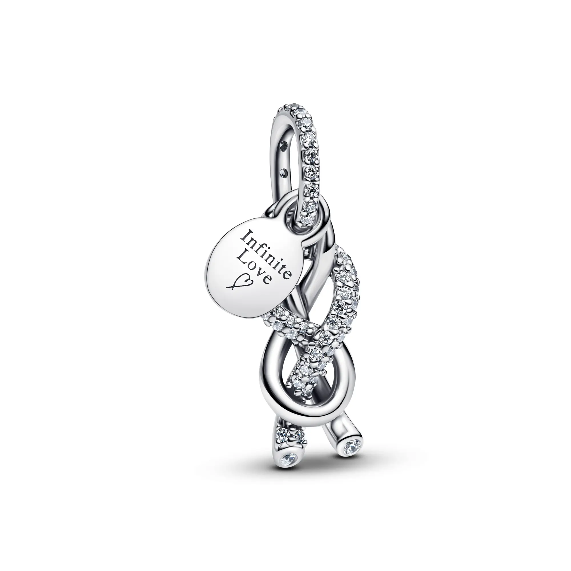 Pandora Pave Infinity Knot Dangle Charm 793780C01, Style Charms & Pendants, Bail, Infinity Knot Symbol, No Warning Applicable, Sparkle Stones, Silver, Someone You Love, Bejeweled Style