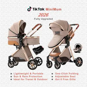 High-View Convertible Reversible  Pram with Adjustable Cradle Basket, Lightweight Foldable Travel Stroller, Multi-Position Backrest, One-Hand Fast Fold, Canopy & Storage, For  Boys & Girls, Stylish, Durable, Perfect for Walks, Shopping & Trips Baby