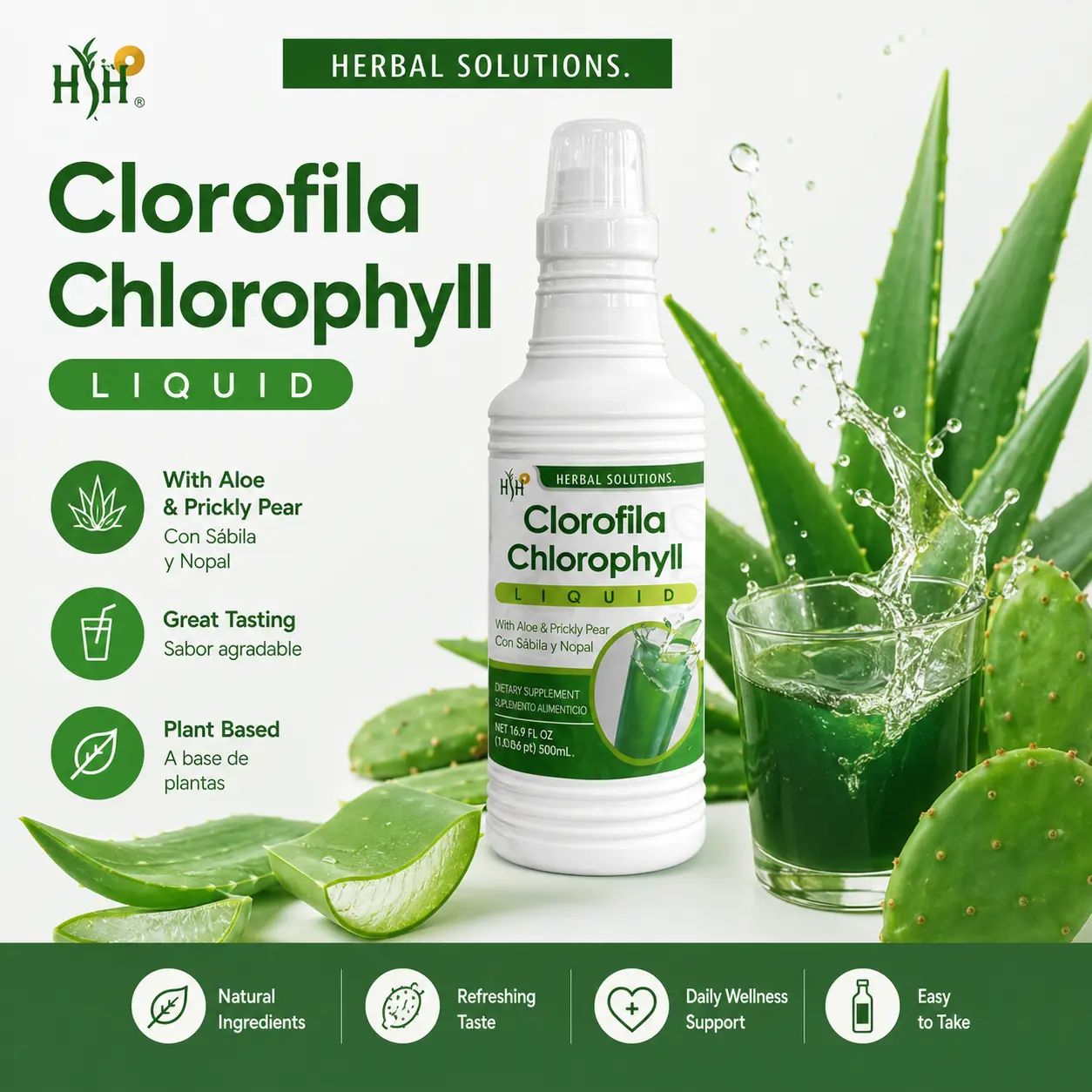 Liquid Chlorophyll | Liquid Supplement | 16.9 fl oz (500mL) | Herbal Solutions