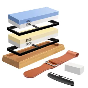 Sharpening Stone Whetstone Set 4 Side Grit 400/1000 3000/8000, Professional Whetstone Knife Sharpener, Knife Sharpening Stone Kit with Bamboo Base, Flatting Stone, Angle Guide & Leather Strop Kitchen Knives sharp knife
