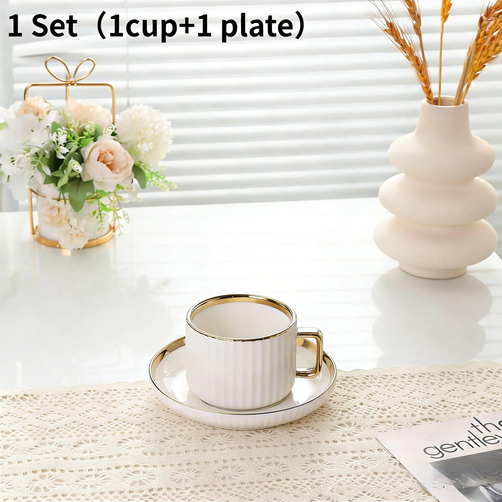 1 set luxurious gold-rimmed ceramic tea and coffee cups, elegant white and gold multifunctional cup and saucer combination, Teacup, dishwasher-safe, suitable for home kitchen, afternoon tea, coffee drinking, holiday gifts or special occasions, Drinkware