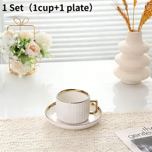 1 set luxurious gold-rimmed ceramic tea and coffee cups, elegant white and gold multifunctional cup and saucer combination, Teacup, dishwasher-safe, suitable for home kitchen, afternoon tea, coffee drinking, holiday gifts or special occasions