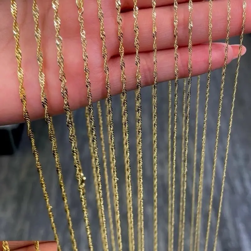 10K Real Gold Singapore Chain Fine Necklace Jewelry.