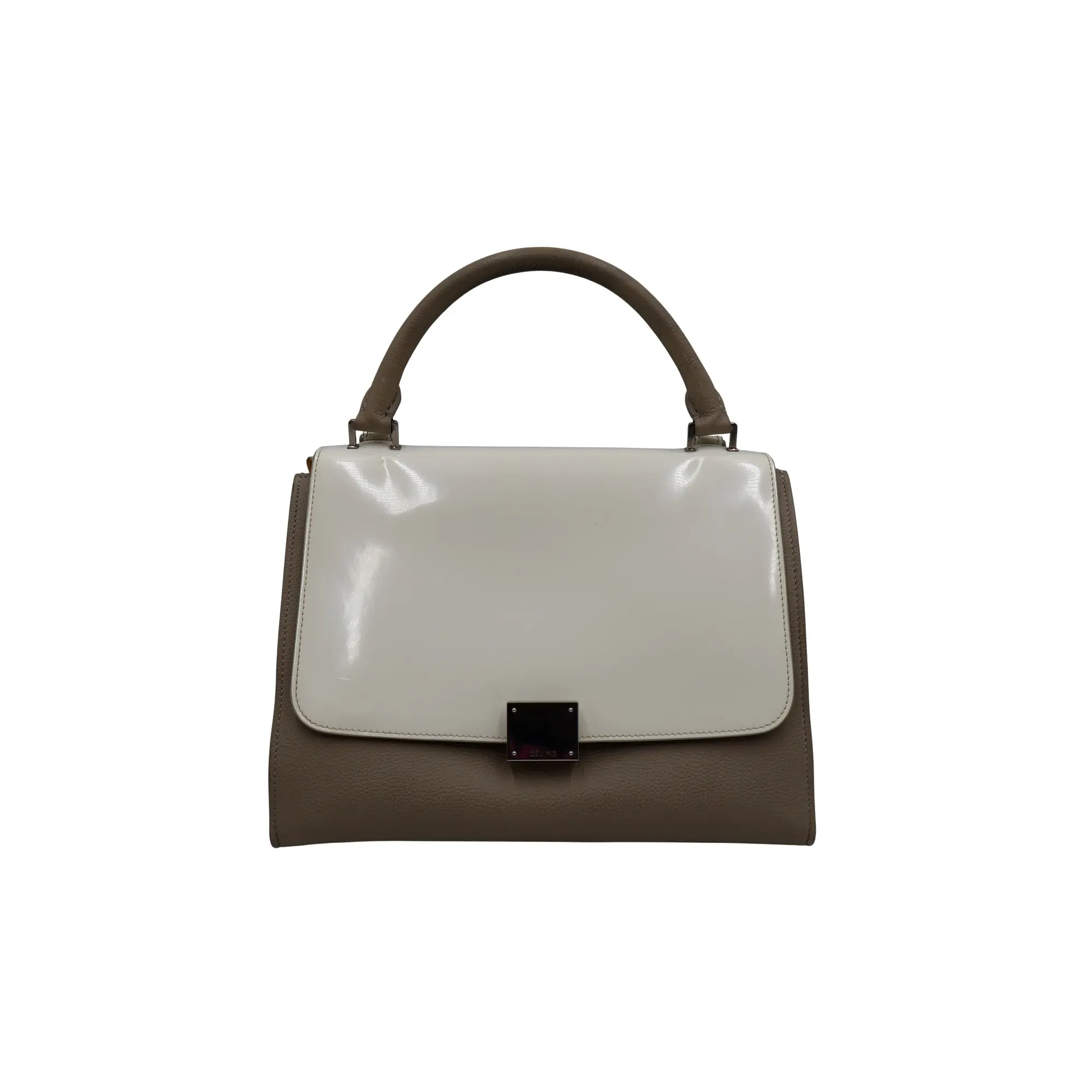 Pre-owned Celine leather Shoulder Bags Drummed Calfskin Patent Tri Color Trapeze Shoulder Bag (28134)