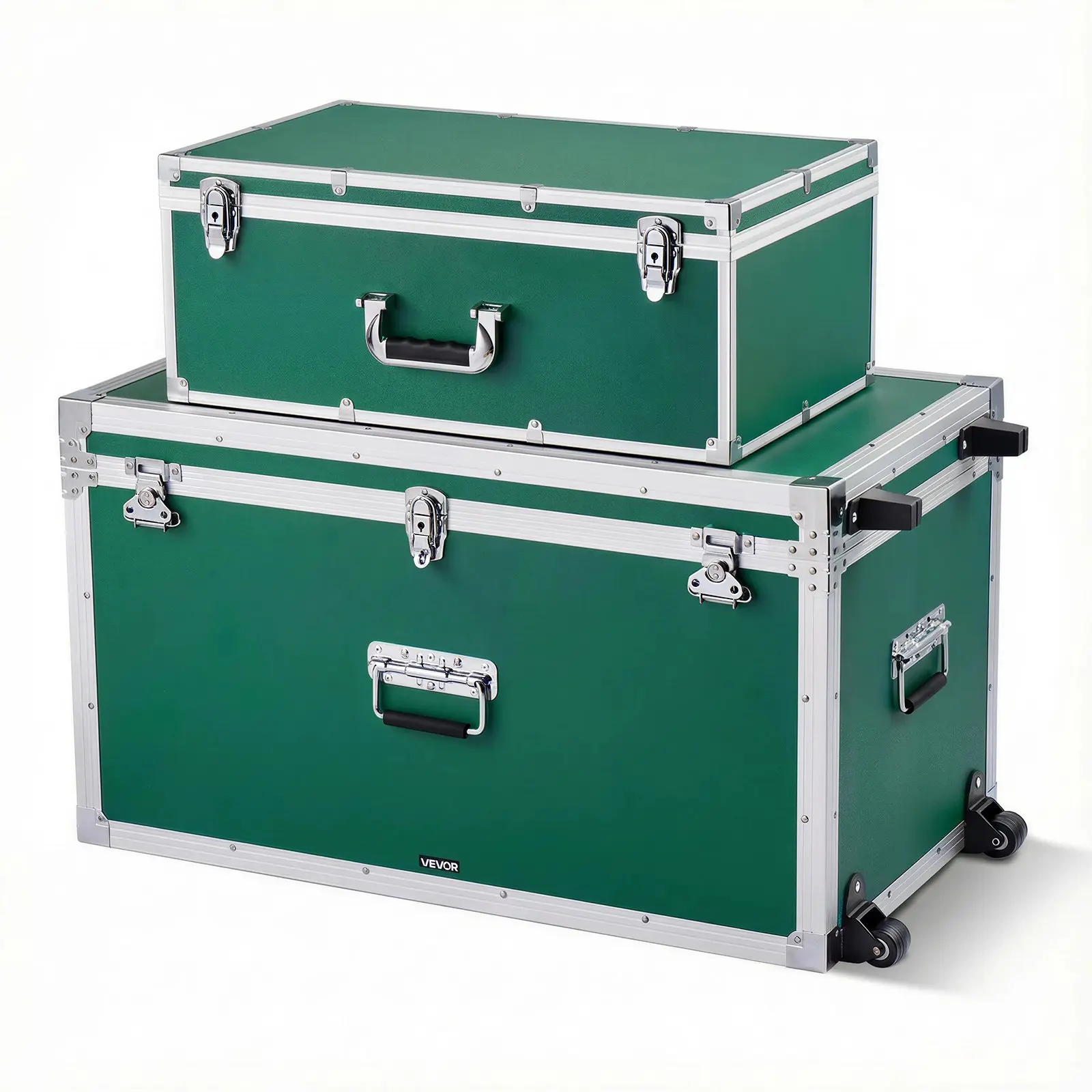 【Summerfinds】VEVOR Durable Rectangle 2-Piece Wood Plywood Suitcase Storage Box Set with Padlocks, Decorative Lidded Chests - 1 Large (23.62 x 13.78 x 9.45 in, 14.75 kg) with Castors, 3 Metal Handles, Tool & Hardware Organizer for Apartment, Wooden, With H