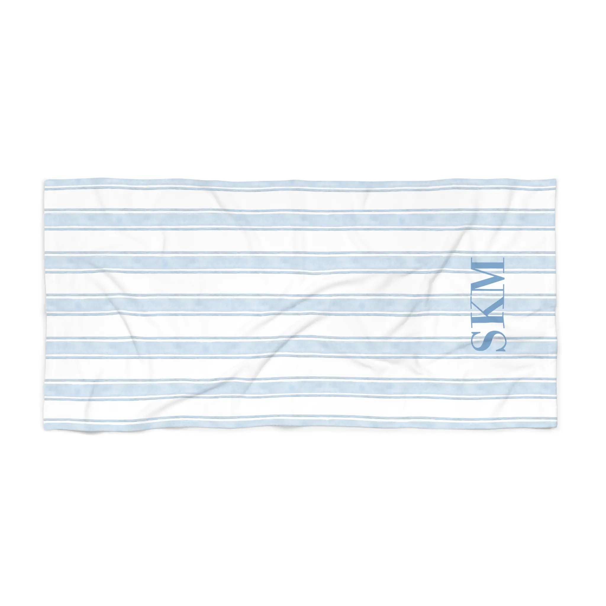 Blue Striped Monogram Beach Towel, Personalized Name Towel, Custom Summer Pool Towel, Soft & Absorbent Beach Towel, Vacation Gift