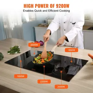 VEVOR Electric Cooktop, 5 Burners, 36'' Induction Stove Top, Built-in Magnetic Cooktop 9200W, 9 Heating Level Multifunctional Burner, LED Touch Screen w/ Child Lock Over-Temperature Protection