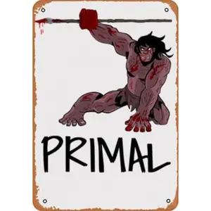 2024 new metal vintage tin sign primal cabeman pointed Genndy Tartakovsky funny plaque poster for indoor yard man cave garage farmhouse Bar pub beer wall decor Art 8x12