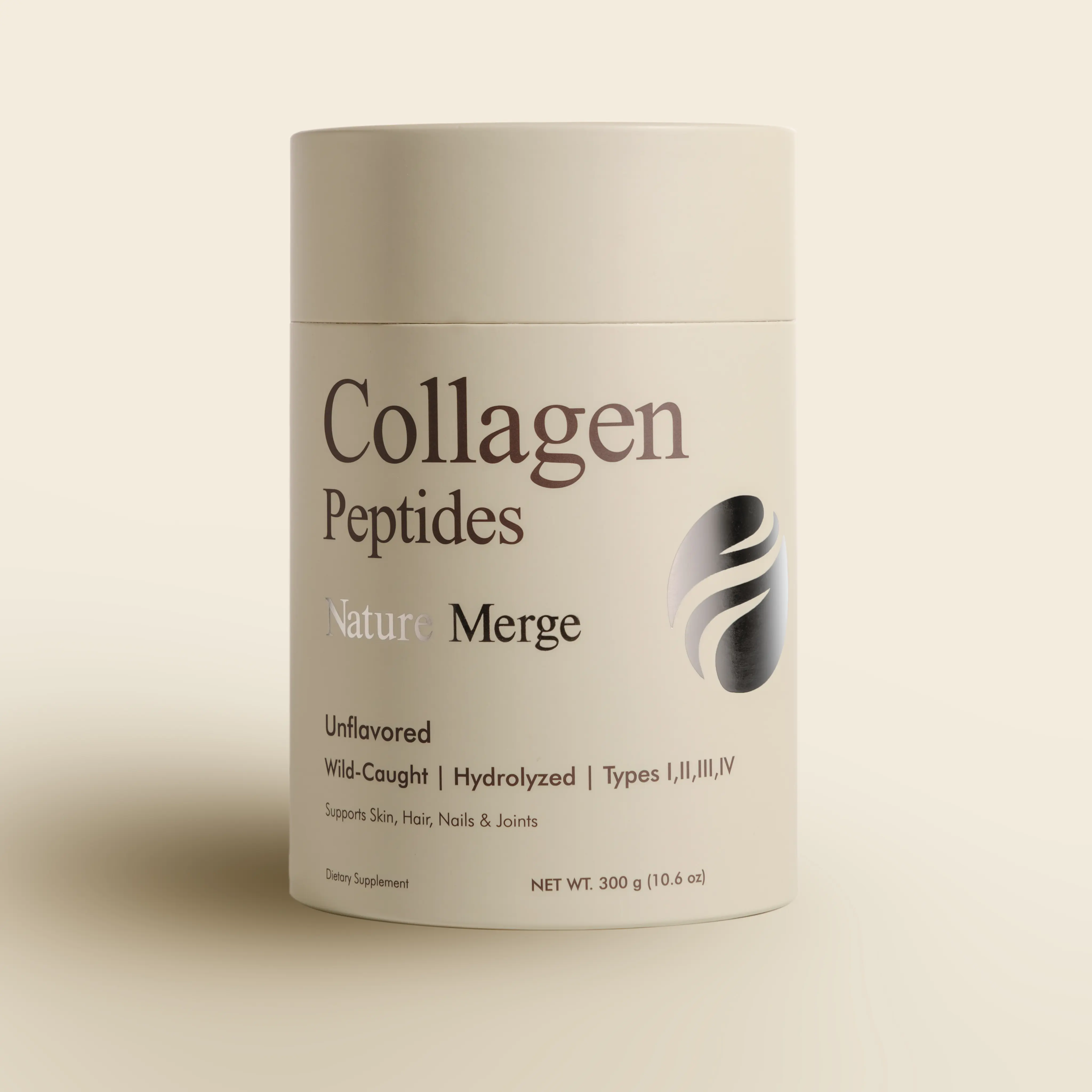 Nature Merge Wild-Caught Collagen Peptides - Unflavored, Hydrolyzed, Types I II III IV, 300g Powder for Skin Hair Nails Joints