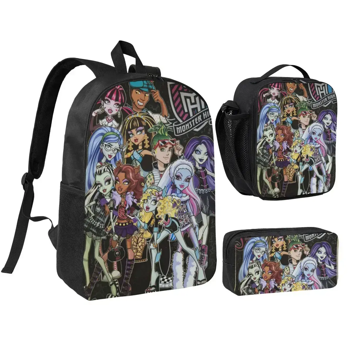 Monster High Lightweight Backpack Set With Lunchbox And Pen Pouch For A Great Traveling Backpack 17inch Rucksack Draculaura Daypack Cleo de Nile lunchbag