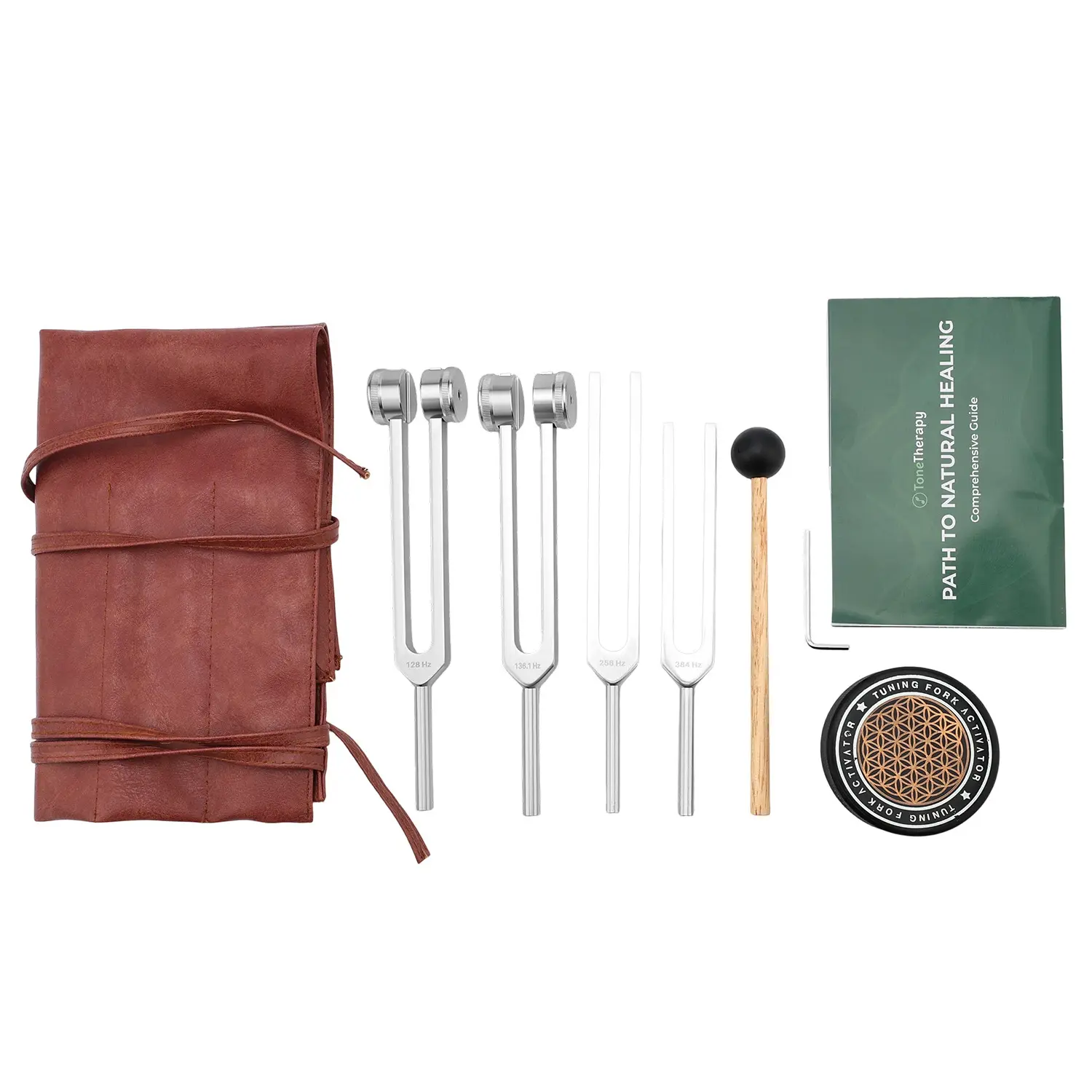 Aluminum Portable Resonance Tuning Fork Set - 5.5 Inches Length, 128Hz, 136.1Hz, 256Hz, 384Hz, Silicone Activator, Traditional Mindfulness Tool with Effects, Memorial Day Party Gift, Home Supply