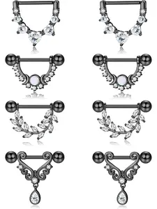 4 Pairs 14G Nipple Rings for Women 316L Stainless Steel Heart Teardrop Moon Star Opal Leaf CZ Barbell Nipple Rings Set Cute Nipplerings Piercing Jewelry Body Piercing Jewelry