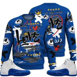 12 Blueberry Sweatshirt, Blueberry 12s Shirt Happy Love Beats Graffiti Matching Outfits Streetwear Sneaker Fabric Fleece
