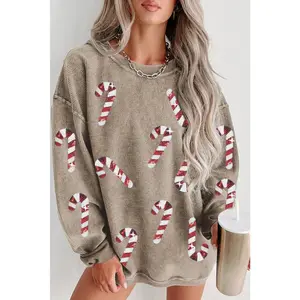Candy Cane Sequined Corded Sweatshirt