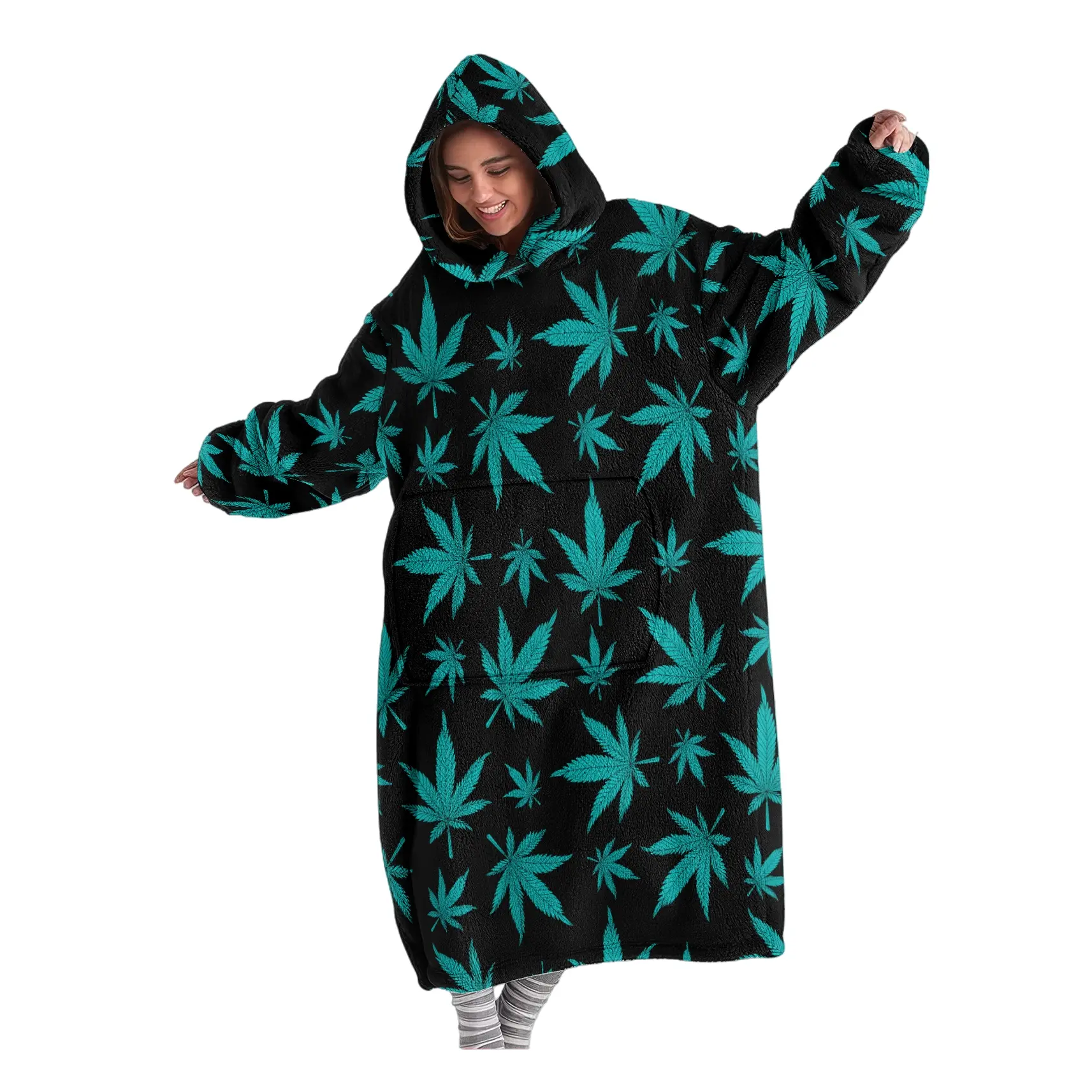 hoodie blanket，Wearable Blanket，Hooded Blanket, Wearable Maple Leaf Pattern Hoodie Blanket, Modern Style, Soft Comfort, Warm, Large Pocket, Home Leisure，Christmas Gift,Valentine's Day gift, Cozy Hooded Blanket