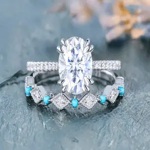 AW 2026 Rose Gold & Natural Turquoise Couple Ring Set| Engagement & Wedding Bands for Everyday Wear Promise Ring Trendy Jewellery Accessories