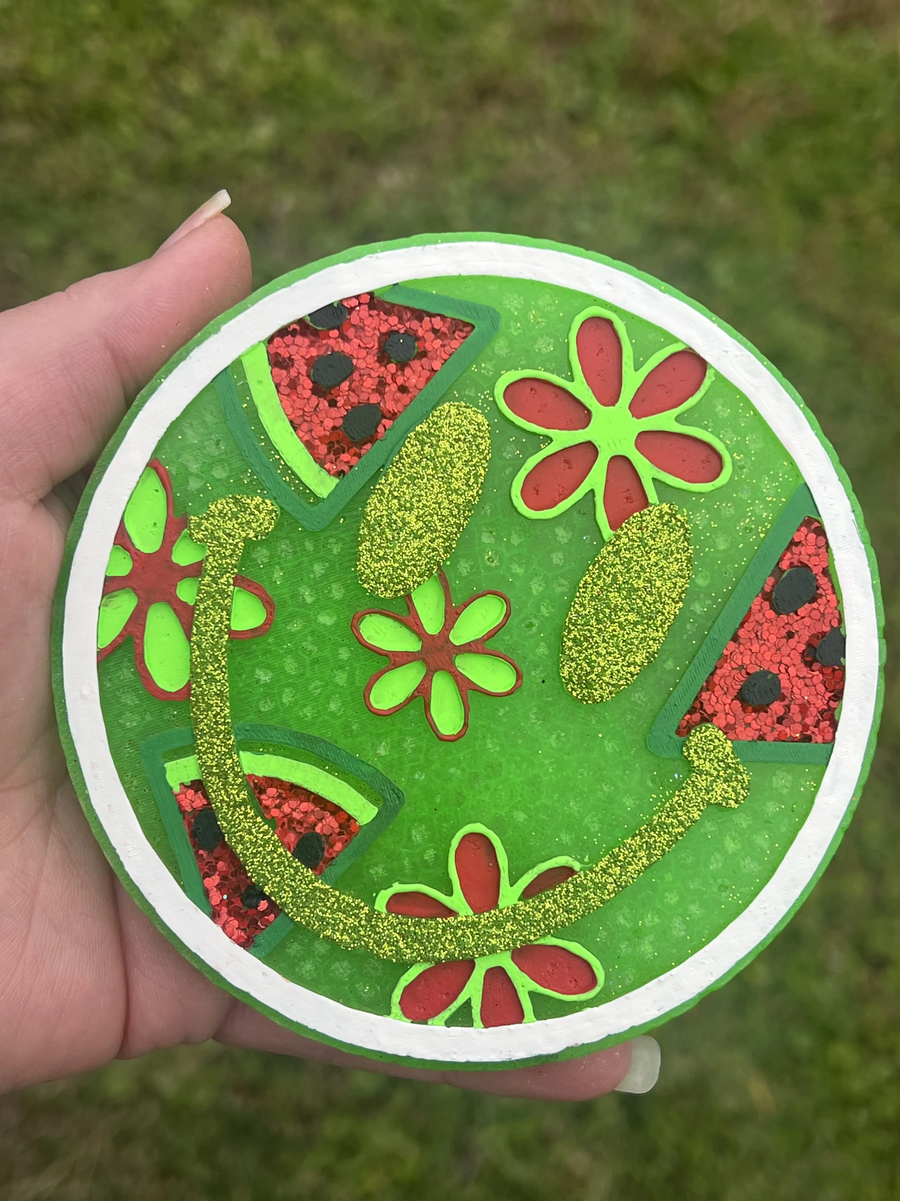 Playful Watermelon Fruit Car Fragrance - Fun Fruit Look, Smiley Shape, Hangable or Storable Automotive Interior Decor Accessory, Freshens Car, Keeps Fresh for Up to a Year