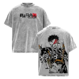 Retro Heavy Limited Qin Shi Huang x Record Of Ragnarok Anime Double Printed Vintage Washed Tee Unisex Oversize Heavyweight Cotton T-shirt for Anime Fans