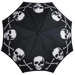 Skull and Cross Bones Skeleton Umbrella with Skull Handle - Gothic Pirate Accessory