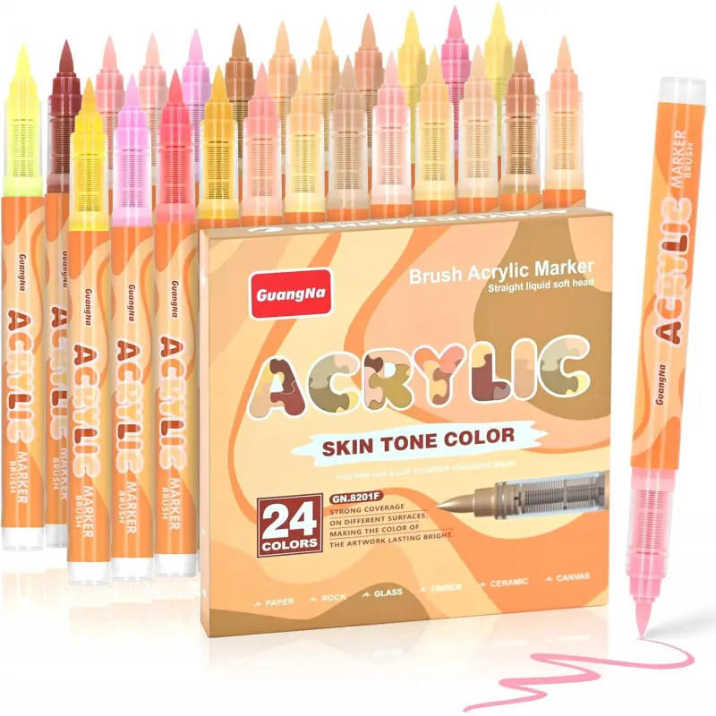 Guangna Skin Tone Macaron Color Acrylic Paint Art Markers, Brush Tip Set for Paper Wood Rock Glass Plastic Metal Canvas Comic Coloring Art Supplies, DIY Painting Supplies, Art Materials