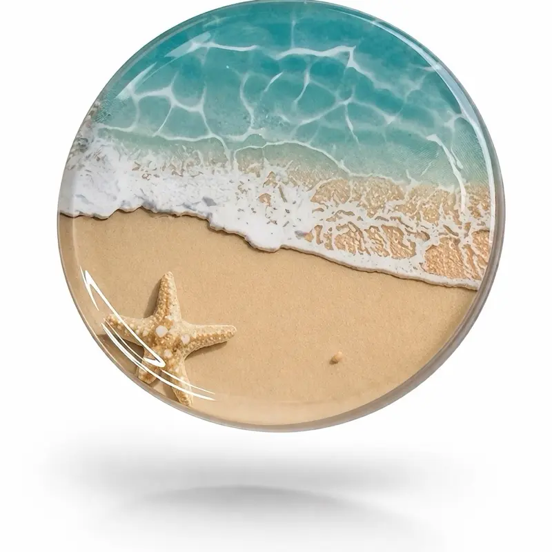 Ocean and Beach Epoxy Resin Coasters with Starfish Design for Coastal Decor