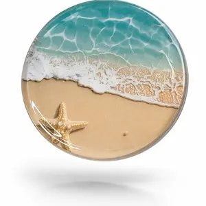 Ocean and Beach Epoxy Resin Coasters with Starfish Design for Coastal Decor