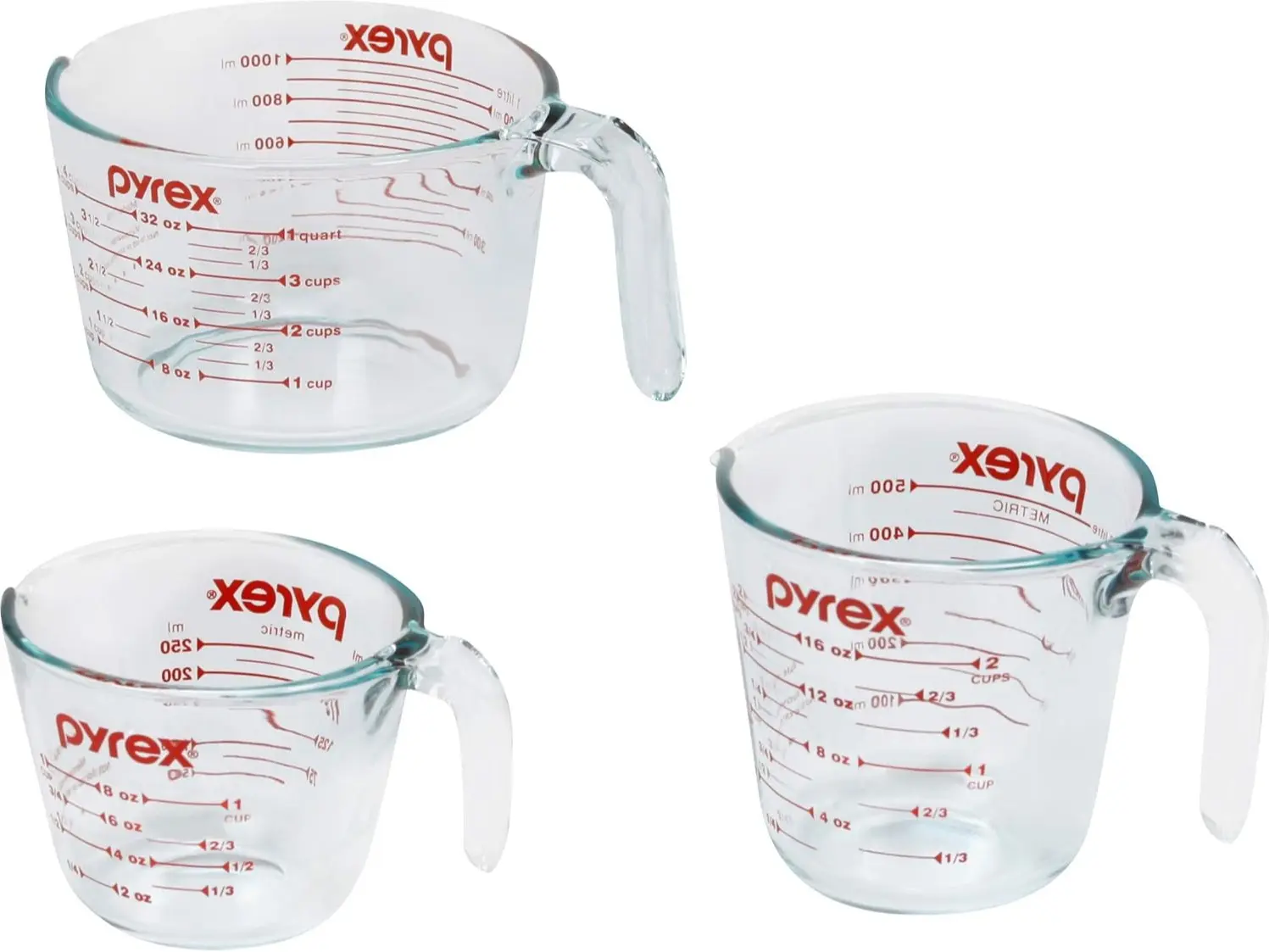 3-Piece Glass Measuring Cup Set, 1-Cup 2-Cup and 4-Cup Tempered Glass Liquid Measuring Cups with Easy-Read Markings for Baking, Cooking, Microwave and Dishwasher Safe