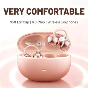 SK50 True Open Ear Earbuds, Lightweight Comfort Open Ear Clip Wireless Earbuds, 24H Play Bluetooth 5.4 Headphones with Smart Digital Display Design Fit Sports Running, Workout