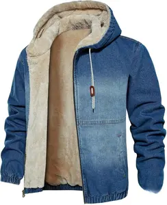 INVACHI Men's Winter Denim Jacket,Thick Fleece-Lined Coat,Fashion Denim Hooded Jacket