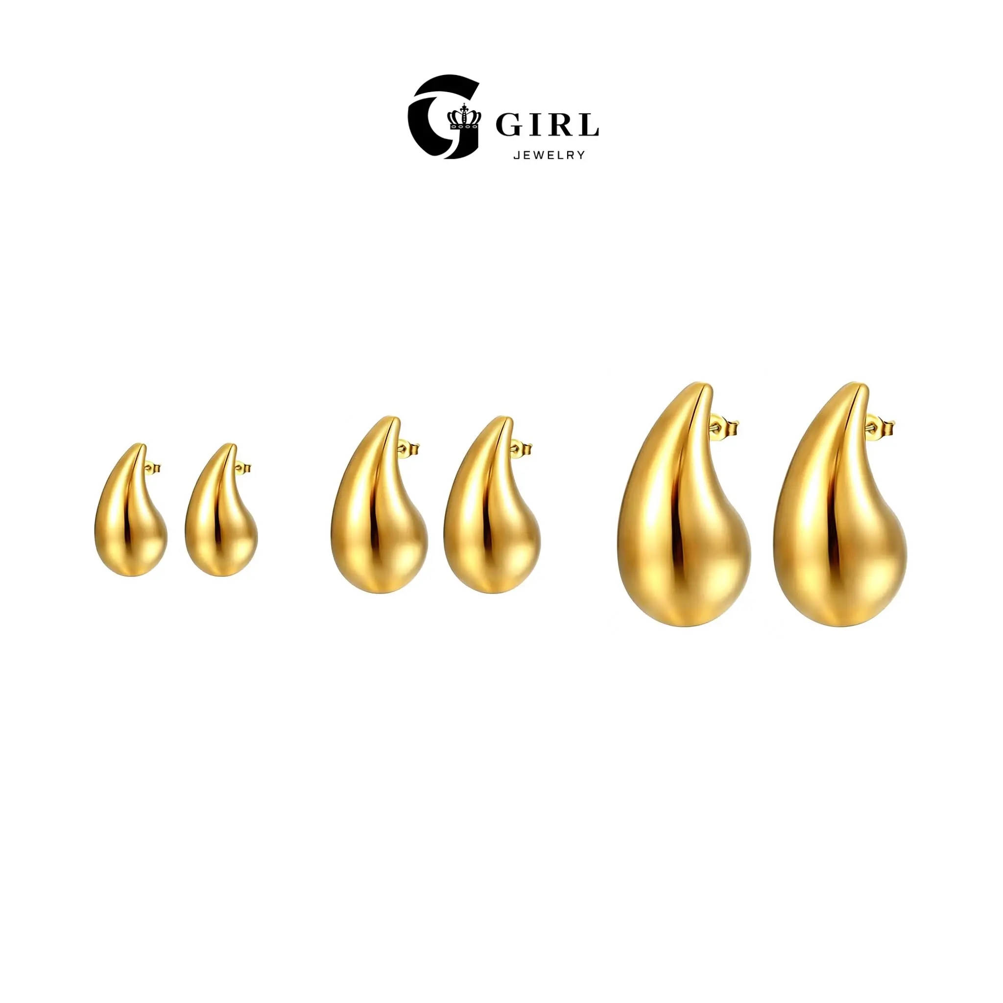 GGIRL 14K Gold Plated Teardrop Earrings Stainless Steel Smooth Teardrop Style Women's Simple and Stuffed Earrings Mini and Understated Everyday Versatile or Bold and Striking  Three Wearing Effects