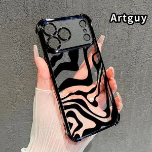 Zebra Whisper Pattern Four Corner Anti-Fall Phone Case Transparent Electroplated Protective Cover for iPhone 17 Pro Max Air 16 15 Plus 14 13 12 11 E