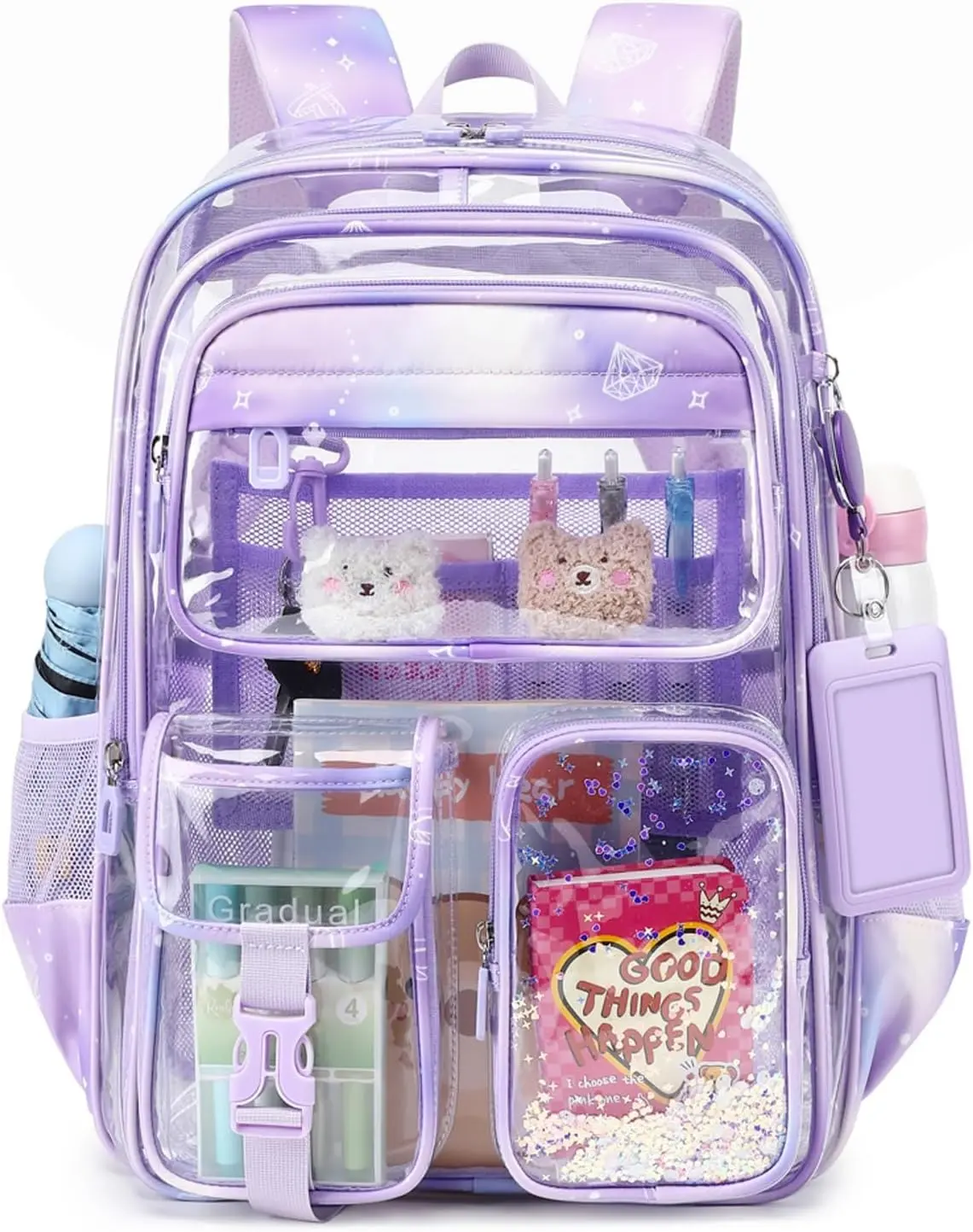Clear Backpack for School,Transparent Backpack Stadium Events,Heavy Duty Clear Bookbag for Girls,Boys,Work,Sport Blue Lightning