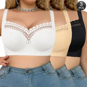 【mothersdaygift】MImilemon 2PCS Enchante Floral Lace Plus Size  Minimizer Full Coverage Bra Women's Wear Comfortable Everyday Everyday Seamless bra  for  big  bust Size Lingerie Set plus  size Elegant Elegance