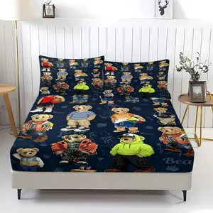 Teddy Bear Themed Bed Sheet (Including 1 Bed Sheet And 2 Pillowcases), Illustrated Bedding Set, Comfortable Bedding Set, Suitable For Bedroom Decoration Of Babies, Children, And Young People, Bedsheet