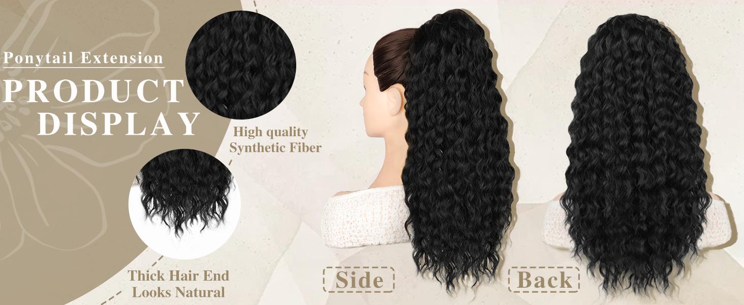 AISI HAIR Drawstring Ponytail Extension for Black Women Synthetic Clip in Ponytail Extension Long Curly Wavy Hairpieces for Daily Use Wavy