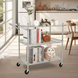 Heavy Duty Wire Rolling Cart, 2/3 Tier Chrome Metal Mesh Utility Cart with Handles, 500LBS Capacity Industrial Serving Trolley for Kitchen, Garage, Warehouse