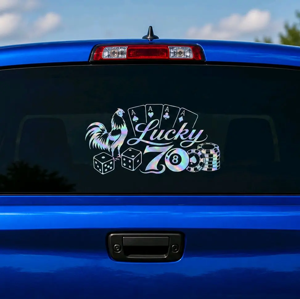 Lucky 7 Emblem Decal - Bluecollar Gallo Gamefowl Car Sticker with Strong Adhesive, Sun-Proof, Fits Cars, Trucks, Motorcycles