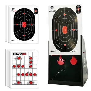 Atflbox 7 x 9 Inch BB Gun Target Trap With 20pcs Paper Targets and Spinning Metal Silhouettes Shooting Targets for Backyard