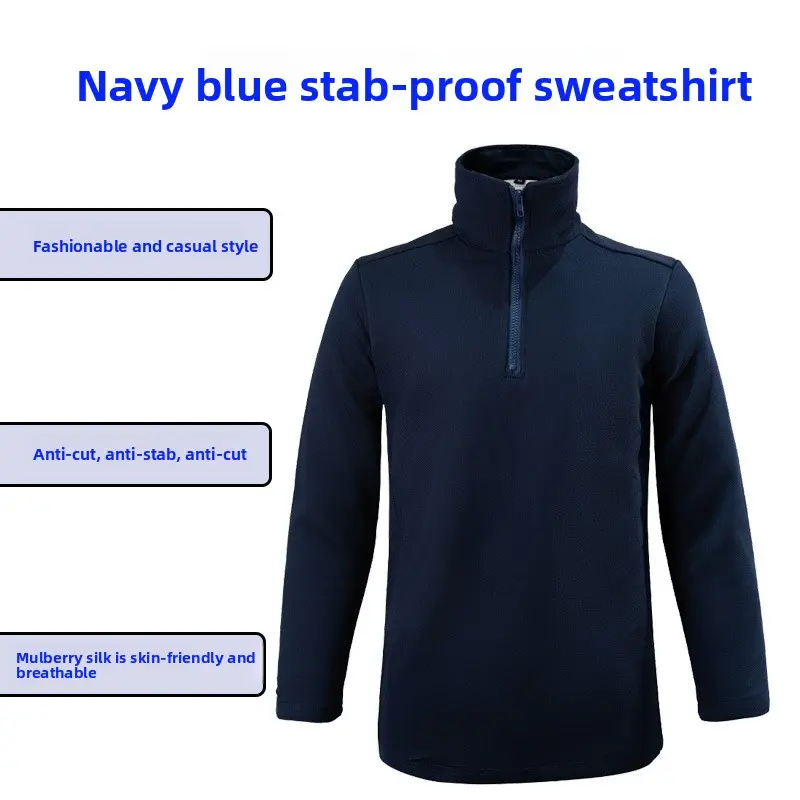 Anti-Stab PE Sweatshirt - Navy Blue, Long Sleeve, Stealthy, Soft, Lightweight Sports & Outdoor Security Protection Gear